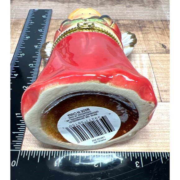 Ceramic Angel Figurine Red & Gold Hand-Painted Trinket Box Hinged - Picture 4 of 4